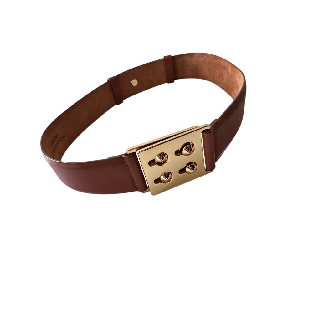 W. Kleinberg America Womens Brown Leather‎ Studded Buckle Belt Size S